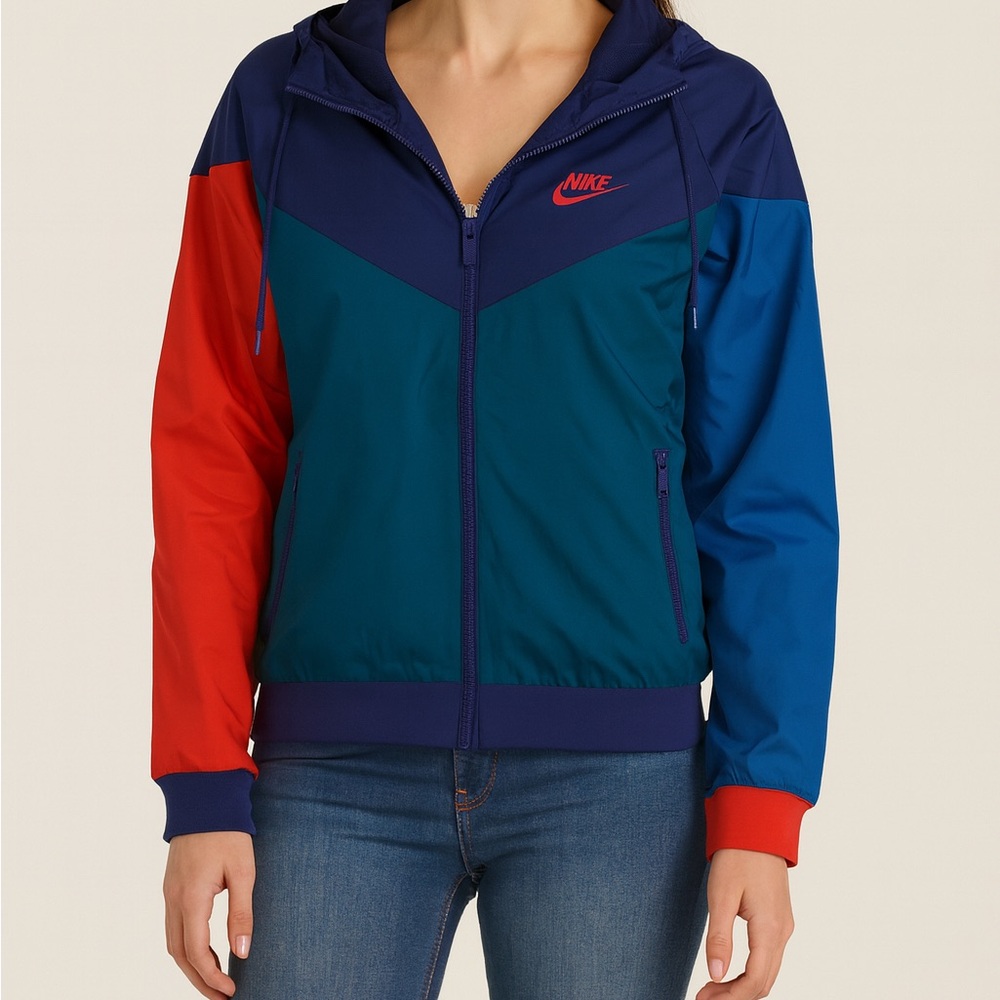 Nike Women's Tri-Color Bomber Jacket - Navy, Red, Teal